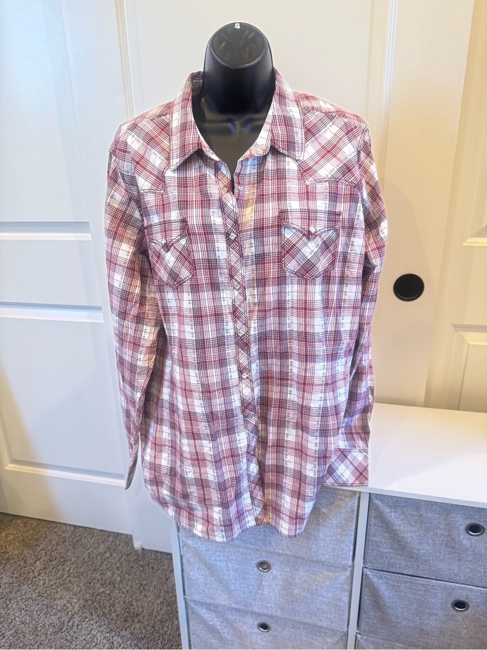 Ariat Women's Burgundy and White Plaid Button-Down Shirt